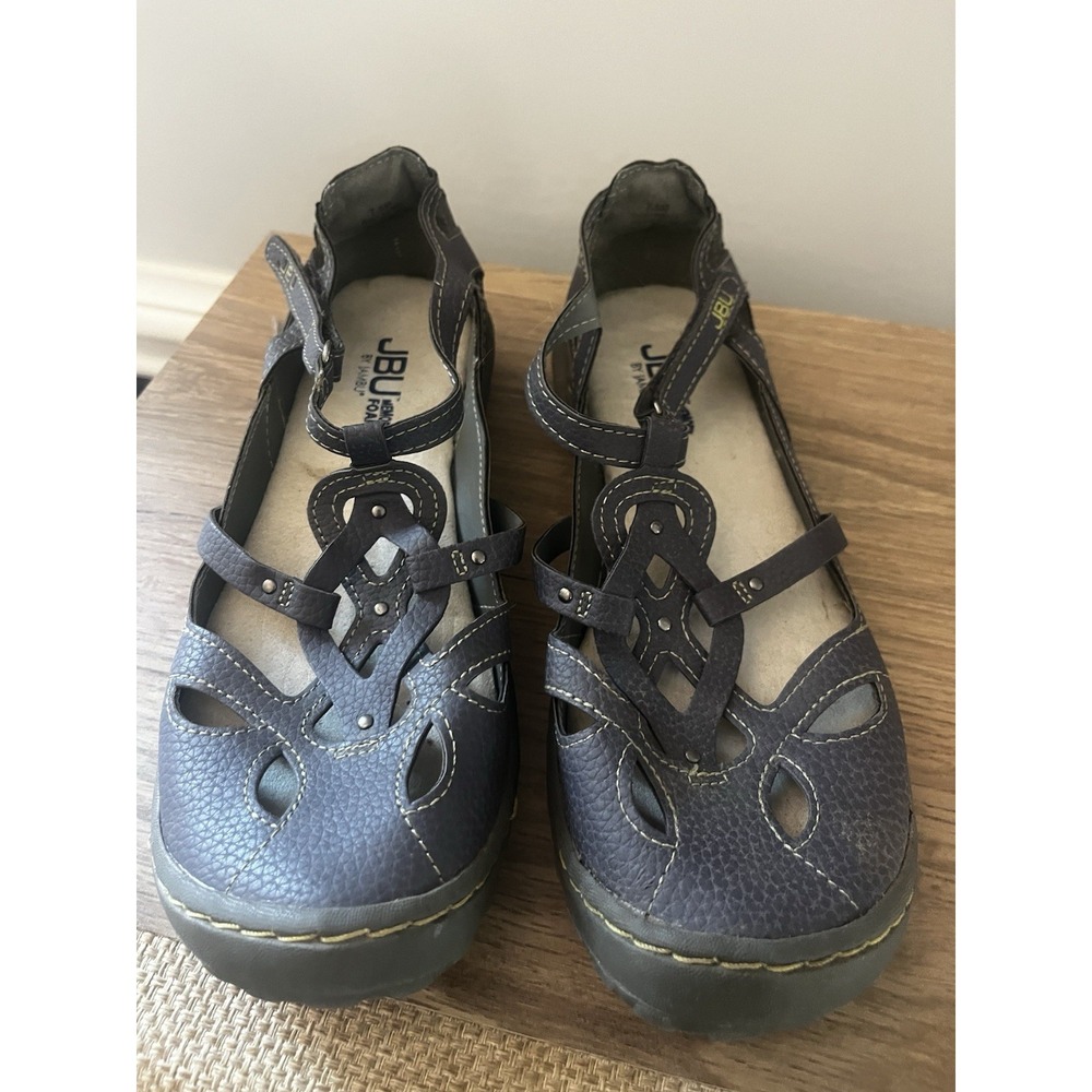 JBU by Jambu Sydney Womens 7.5 Blue/Gray Flat Memory Foam Stitches Shoes O1
